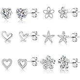 ALEXCRAFT Small Gold Stud Earrings - 6 Pairs Cute Heart Studs for Women - Cubic Zirconia - Hypoallergenic - Pack