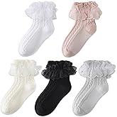 Exegawe Toddler Girl Socks with Ruffle Lace Frilly 5 Pairs Kids Dress Dance Socks for 1-9 Years