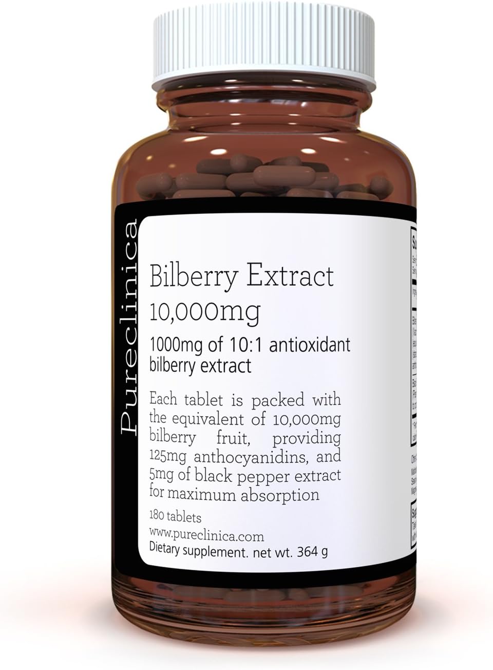 Bilberry Extract 10,000mg x 180 Tablets - 10 X More anthocyanidins per Tablet Than Most Others - and 5mg Black Pepper Extract for 300% Increased Absorption. SKU: BILB3