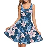 TOADDITDO Women's Sleeveless O Neck Beach A-Line Party Coctail Tank Dresses Flared Sundress