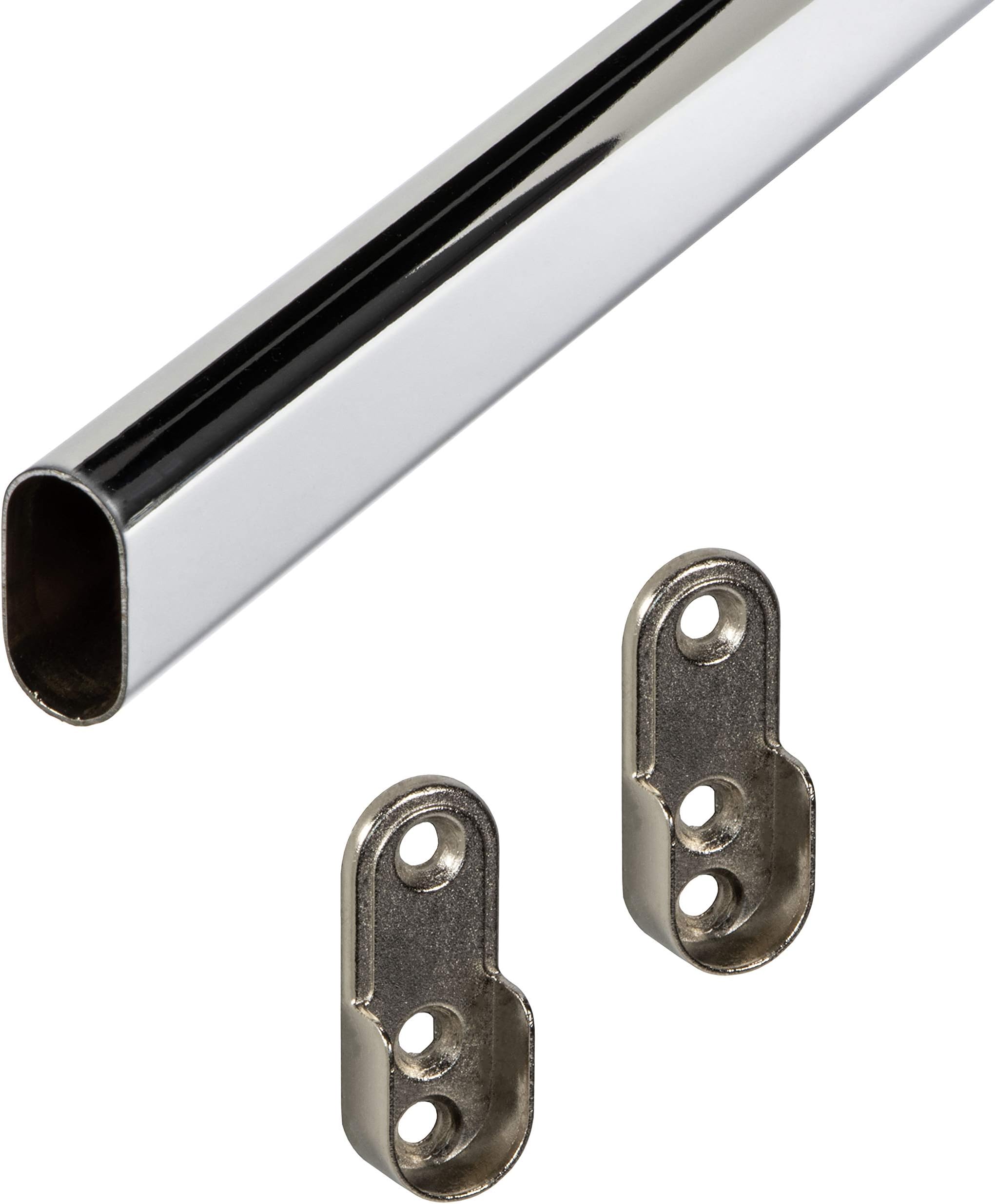 Gedotec® Clothes Rail 2000mm Oval Wardrobe Rail Chrome-Plated Steel Closet Rod Furniture Tube 30x 15mm with 2x Cupboard Pipe Rack | Brand Quality for Your Living Room