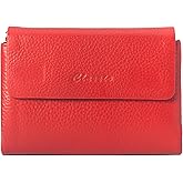 DAMAIKE Bifold Wallet for Women Genuine Leather, [Large Capacity] [Magnetic Closure] Female Ladies Wallet Card Holder with ID Window, Zipper Coin Pockets (Red)