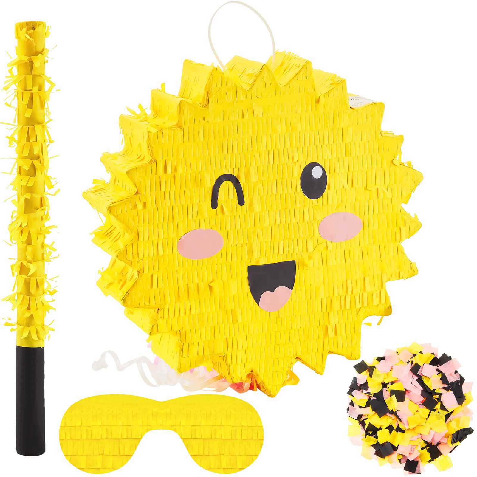 Photo 1 of Lewtemi Sun Piñata for Summer Birthday Party Yellow Piñata with Stick, Blindfold, Confetti for Adults Birthday Baby Shower Party Supplies