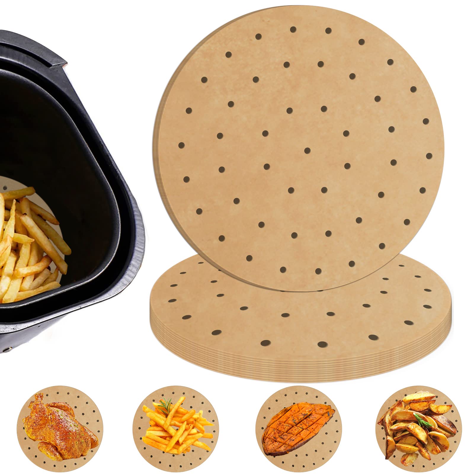 Photo 1 of Numola Air Fryer Parchment Paper Liners, 100 Pcs Disposable Papers Liner for 3.4-7QT Baking, 8 Inch Safe Air Fryer Paper, Non-stick Unbleache Steamer Liner for Microwave, Steaming Basket