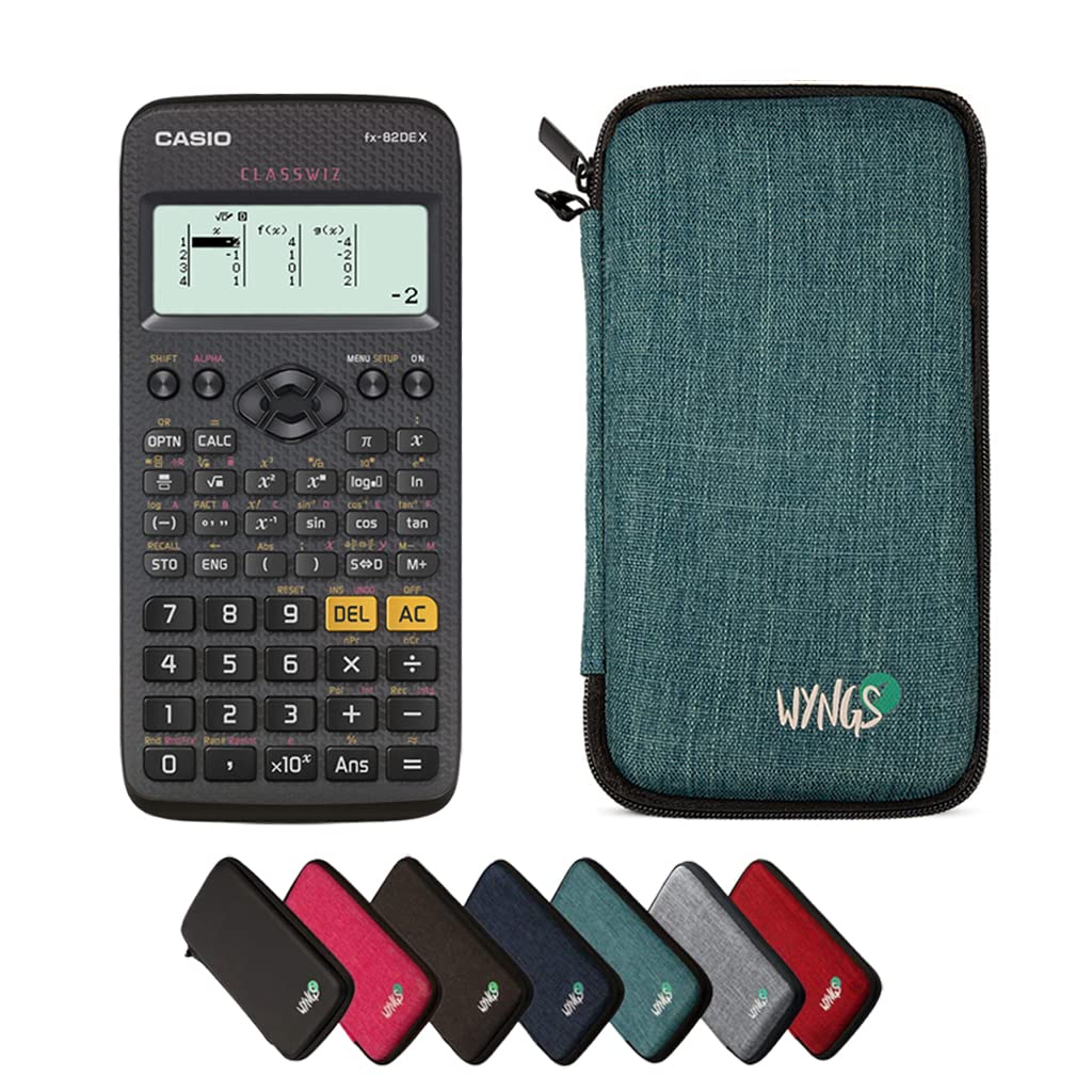 Casio fx-82DE X including a WYNGS protective case in Turquoise - Basic Set (German)