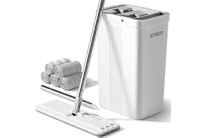 JOYMOOP Mop and Bucket with Wringer Set, White Flat Squeeze Mop Bucket Set for Floor Cleaning, Wet Dry Mop for Walls, Wall Cl