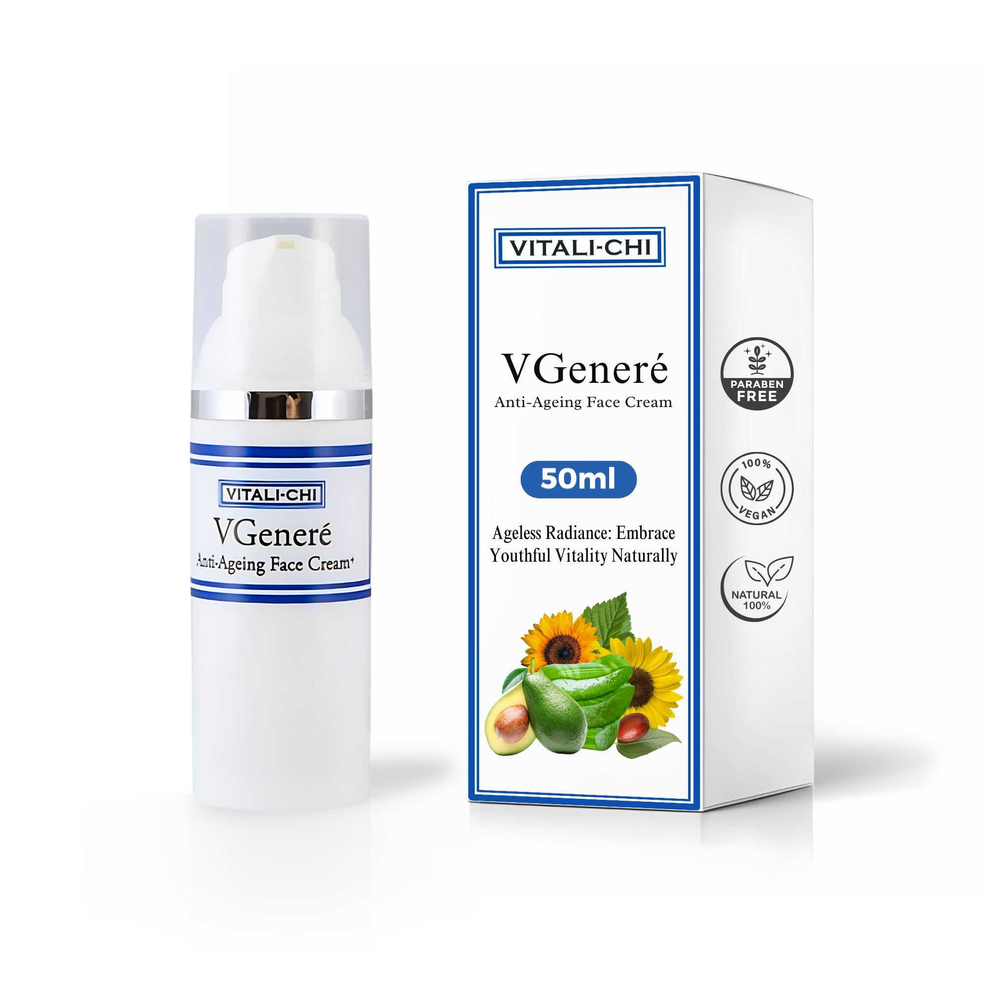 Vitali-Chi - Anti Aging Face Cream with Vitamins A, E, C & Pro-Vitamin B5 | for Moisturised, Anti Wrinkle & Glowing skin - 50ml