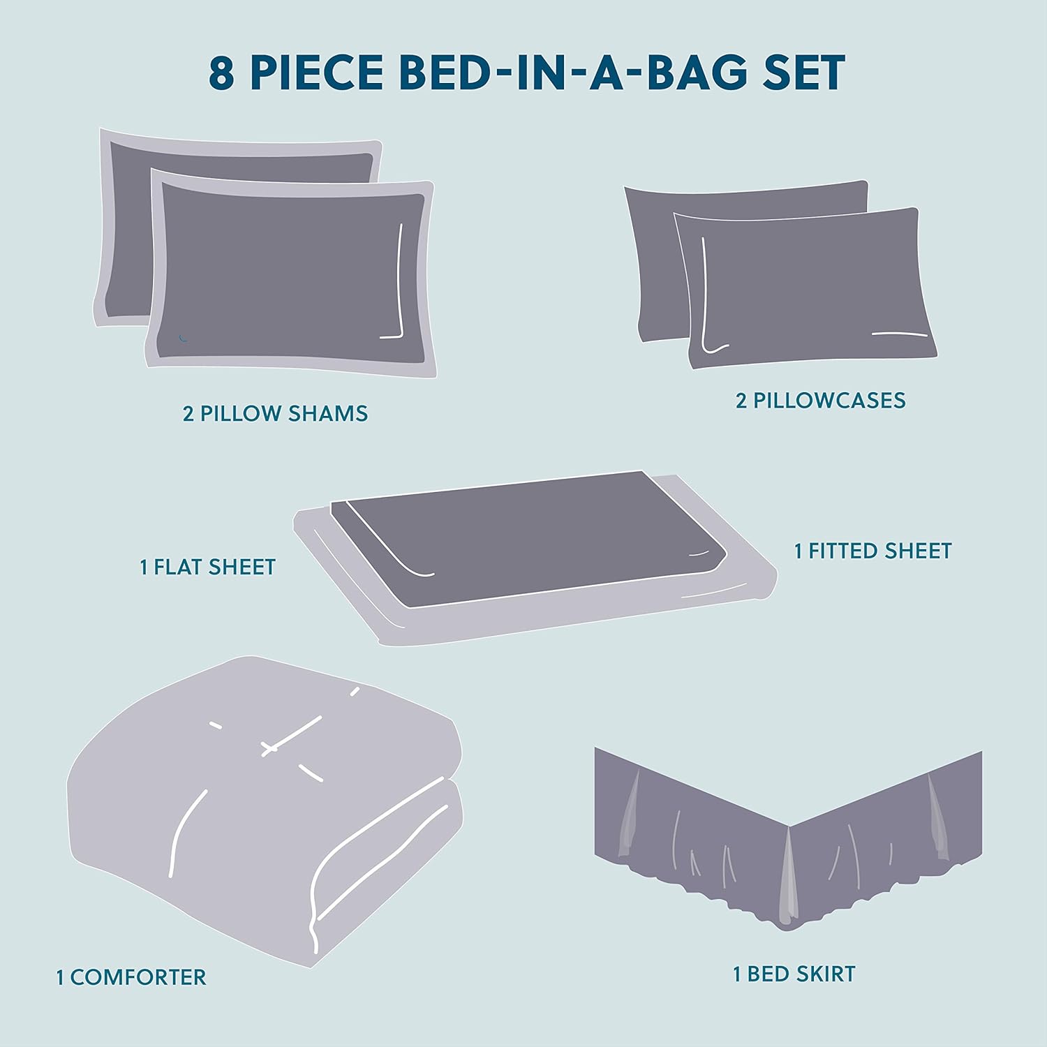 Bedsure Full Queen Comforter Set 8 Piece Bed in A Bag Stripes Seersucker Soft Lightweight Down Alternative Grey Bedding Set 88x88 inch: Kitchen & Dining