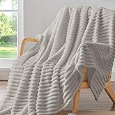 BEDELITE Fleece Throw Blanket for Couch - 300GSM Soft & Warm Fluffy Light Grey Blanket, Decorative and Giftable Striped Blankets for Women, Men, 50"x60"