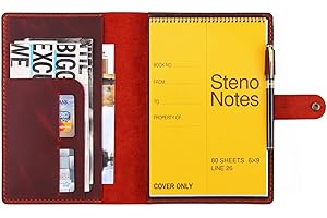 ROBRASIM Leather Cover for 6"x9" Steno Notebook, Leather Folio Cover Compatible with 6x9 Spiral Steno Pads, A5 Notebook Organizer with Pen Loop - Wine