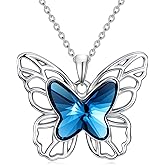 Plesitep Butterfly Necklace for Women Sterling Silver Crystal Pendant Necklace Dainty Butterfly Necklace Birthday Gifts for Women and Daughters