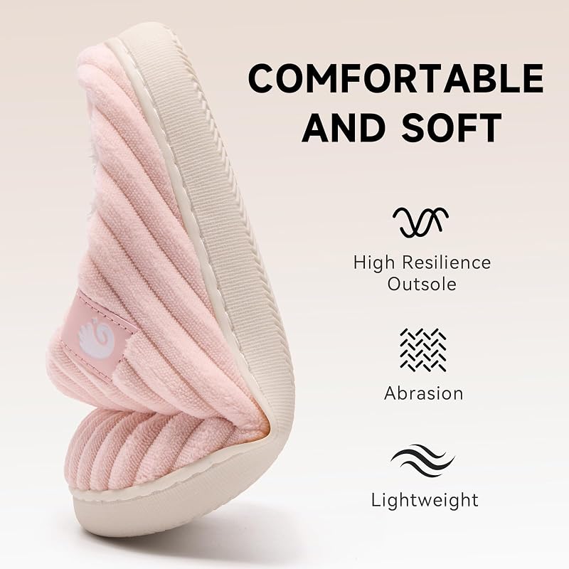 Chinelos de inverno para mulher, chinelos quentes de espuma viscoelástica, veludo de veludo cotelê, sola antiderrapante, chinelos confortáveis, interior, exterior (rosa, 38/39 EU) — foto 5 de 6