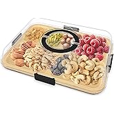 Charcuterie Board with Clear Lid and Handle,6 Compartments Bamboo Charcuterie Boxes for Picnics & Entertaining,Travel Portable Cheese Board Cutting Boards Perfect for Snacks& Fruit (Black)