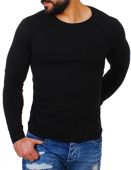 Young&Rich Herren Longsleeve Rundhals Ausschnitt Langarm Shirt Einfarbig Slimfit mit Stretchanteilen Uni Basic Round-Neck Tee