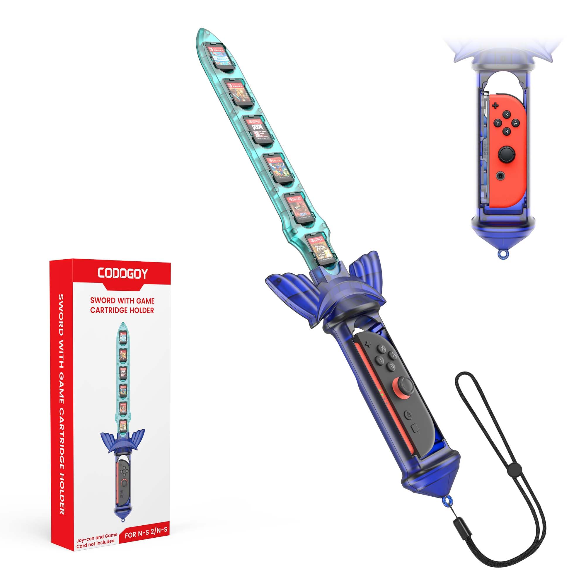 Switch & Switch 2 Accessories, Zelda Sword Grip - CODOGOY Skyward Sword Controller for Nintendo Switch/OLED/Switch 2, Compatible with Sports Chambara & Legend of Zelda Games, Includes 12 Game Card Holder (1 Pack)
