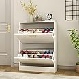 NOVAMAISON Shoe Cabinet Storage for Entryway Slim, Narrow Shoe Storage Cabinet with 2 Flip Drawers, Freestanding Hidden Shoe Organizer Rack Cabinet, White