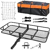 WEIZE Folding Hitch Mount Cargo Carrier Basket 60" x 20" x 6" with Waterproof Bag, Net, Strap, 2-Inch Folding Shank, 500 lbs