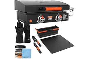 22 Inch Blackstone Griddle with Lid 1968, Nonstick On The Go Tabletop Gas Griddle Outdoor Grill Combo with Blackstone Adventure Ready Griddle Cutting Board Kit, Seasoning, Wholesalehome Gloves & Cloth