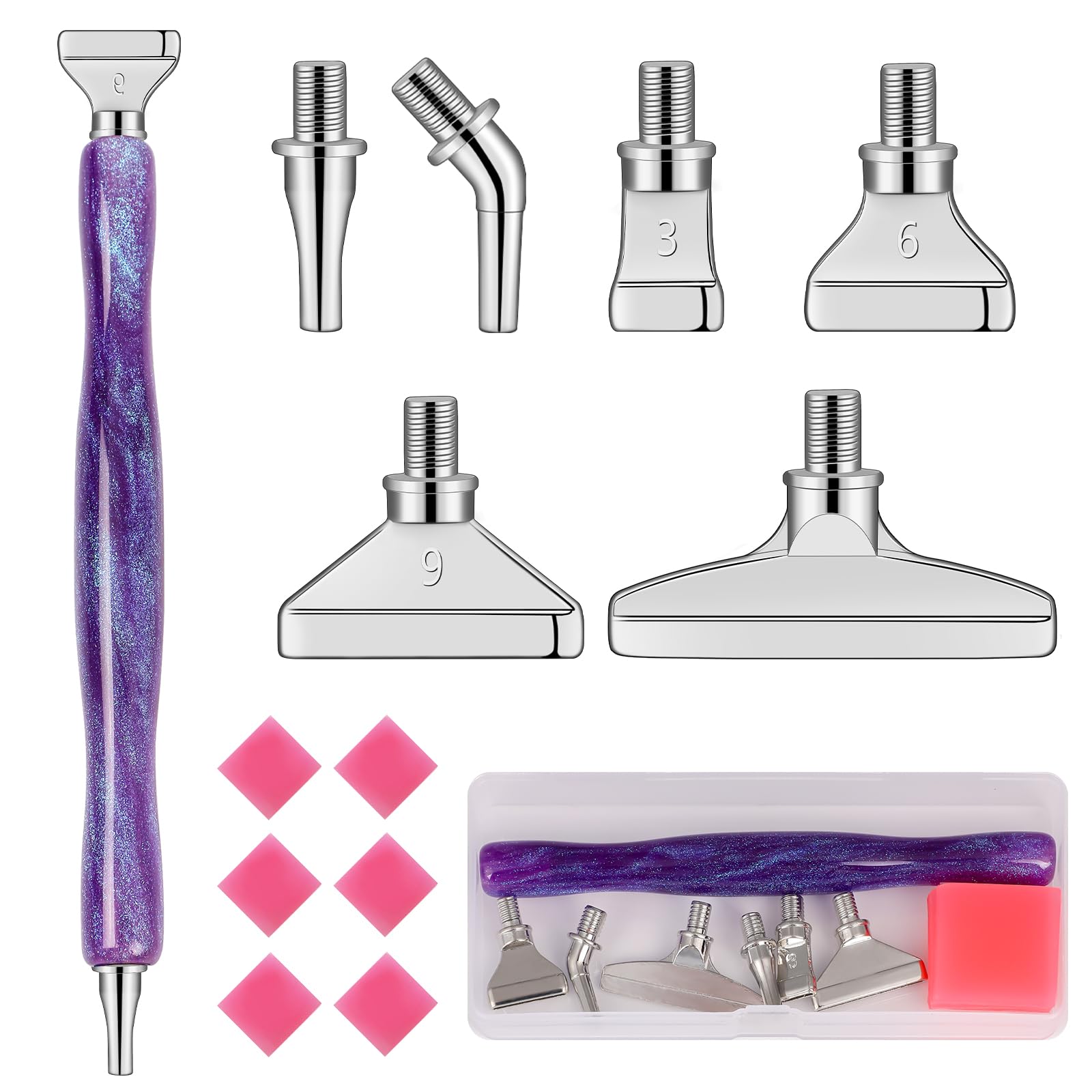 papasgix 14Pcs DIAMOND PAINTING Pens Kits, Glitter Diamond Art Metal Drill Pen Tips with Multi Replacement Pen Heads, 5D DIAMOND PAINTING Accessories Tools for DIY Craft Crystal(Purple Silver) — image 1