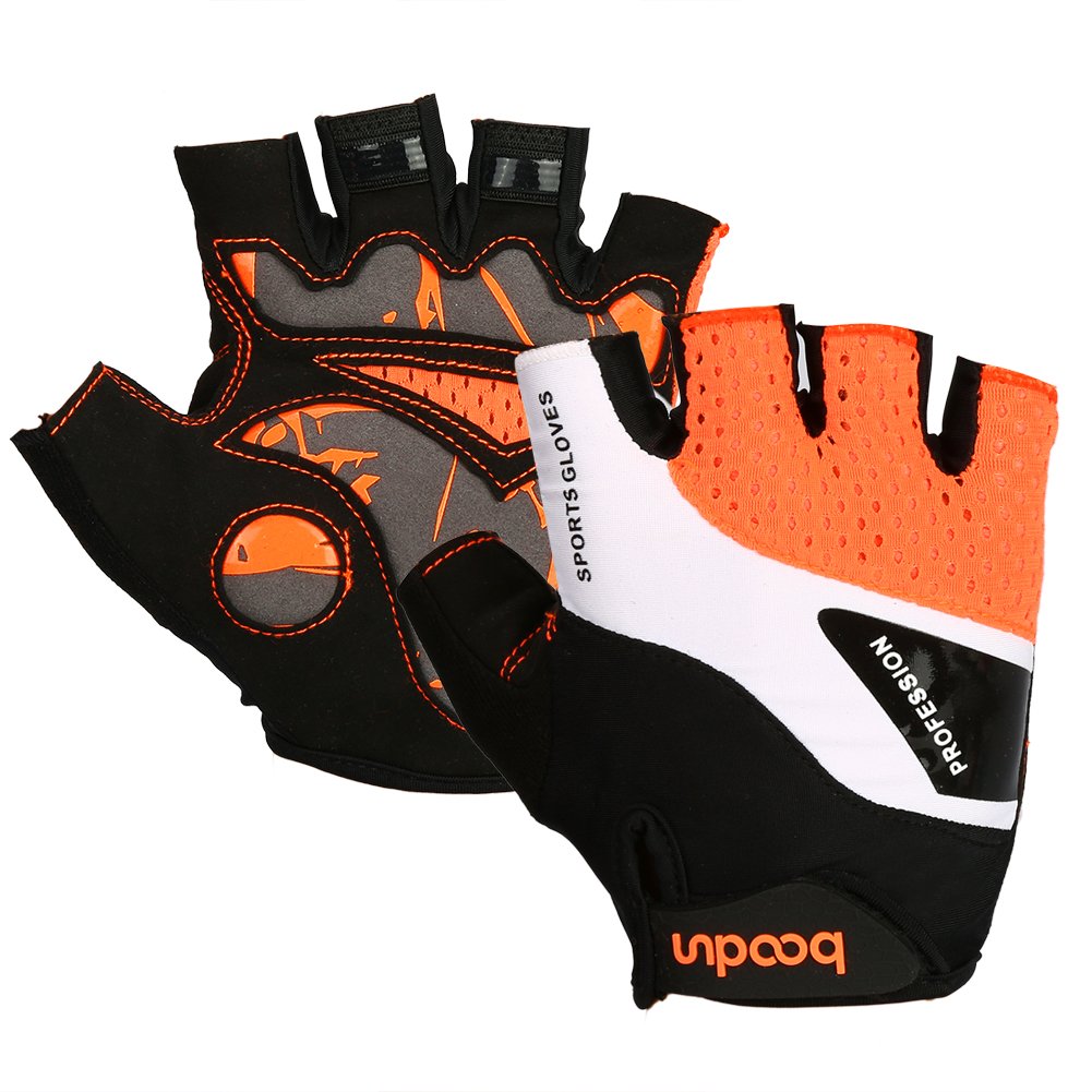 Vbiger Cycling Gloves, Men\'s Half Finger Biking Gloves MTB Gloves with Anti-Shock Gel Pad (B-Orange, M)
