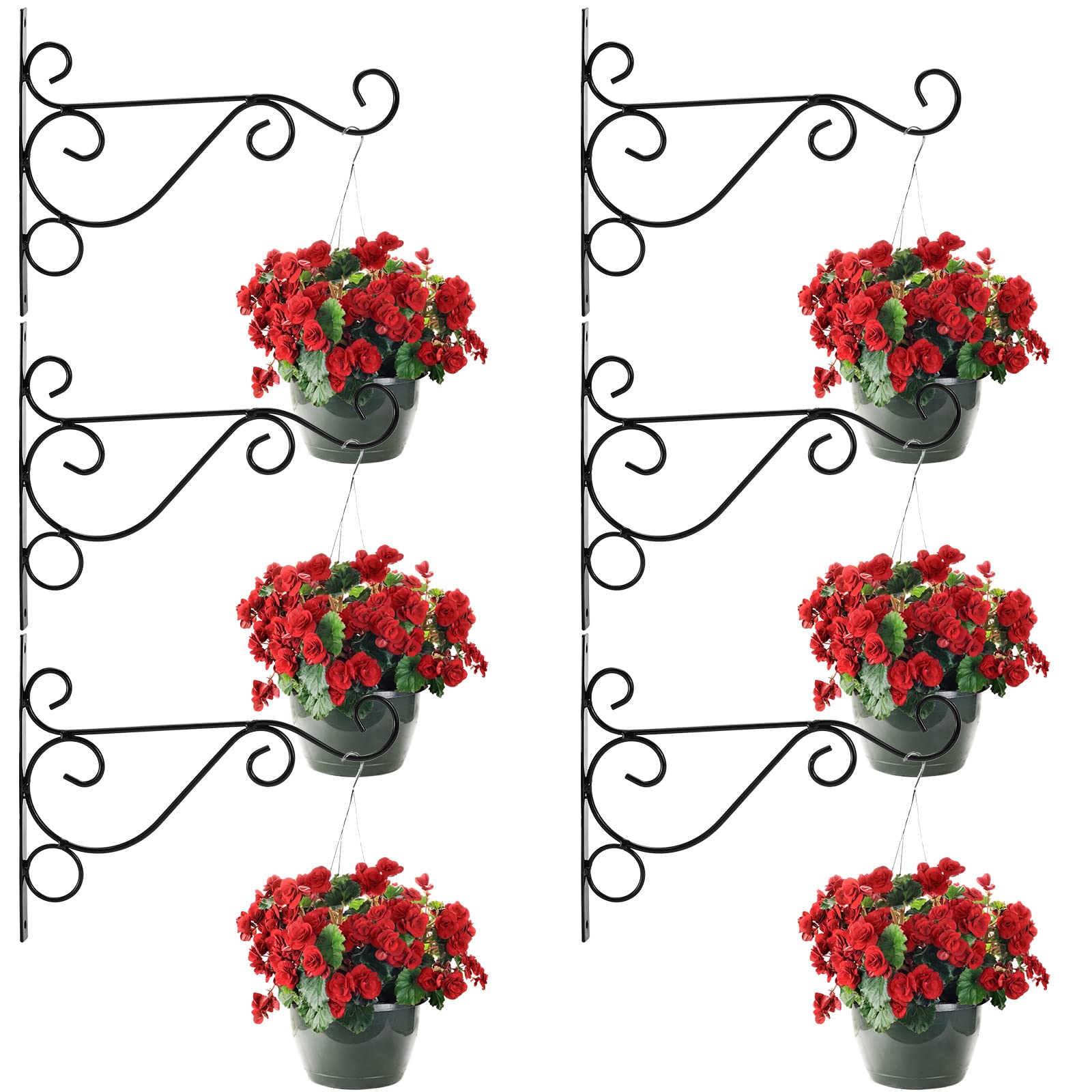 Fasmov 4 Pcs Hanging Plant Brackets 10 Inches Iron Wall Mount Flower Basket Holder with Screws for Garden Baskets Hanging Planters Lantern