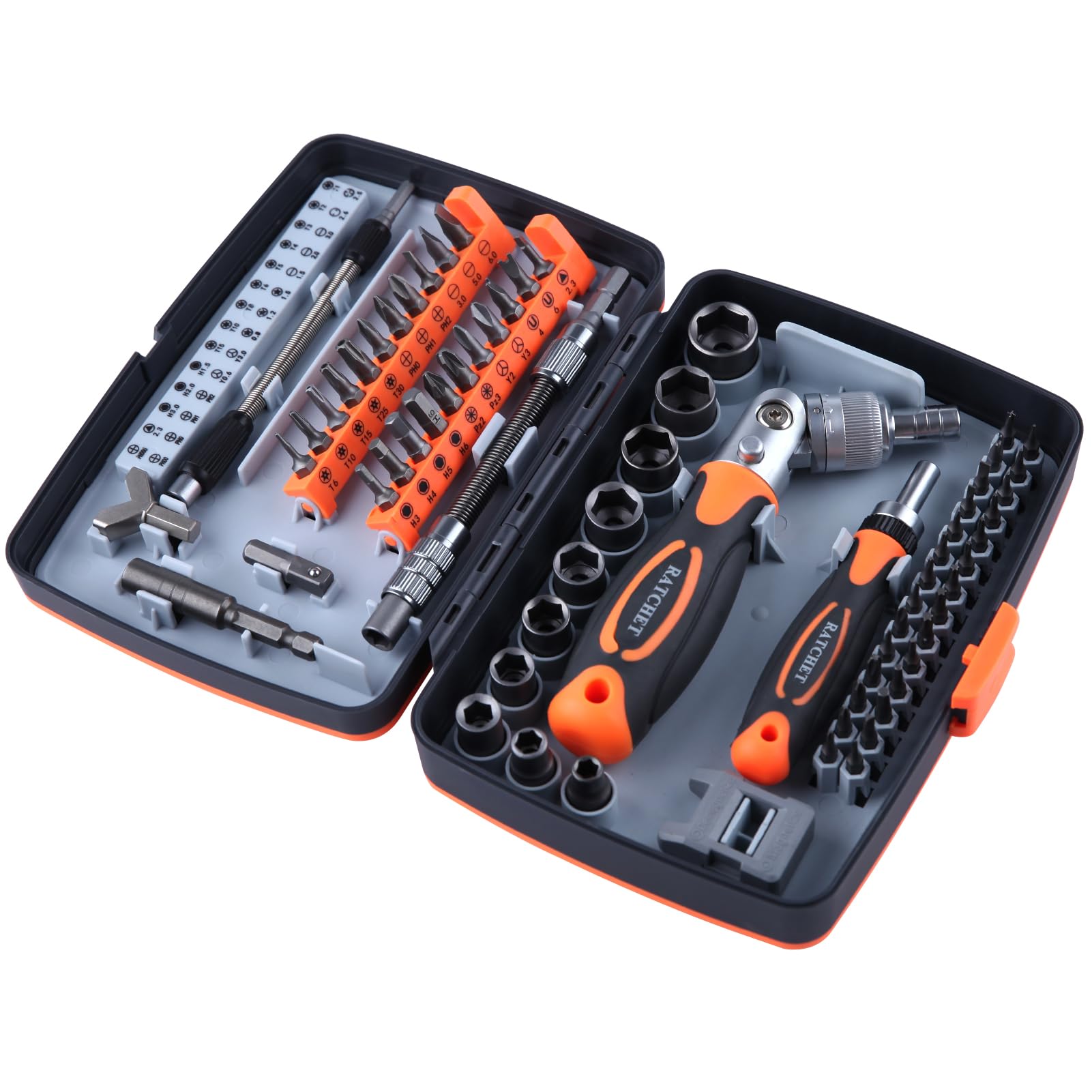 LEONTOOL Ratcheting Screwdriver Set 68 in 1 Socket Set & Magnetic Screwdriver Bit Set Rotatable Ratchet Handles with Storage Case, Home Repair Tool Kits for Furniture, Bike, Electronics Maintenance