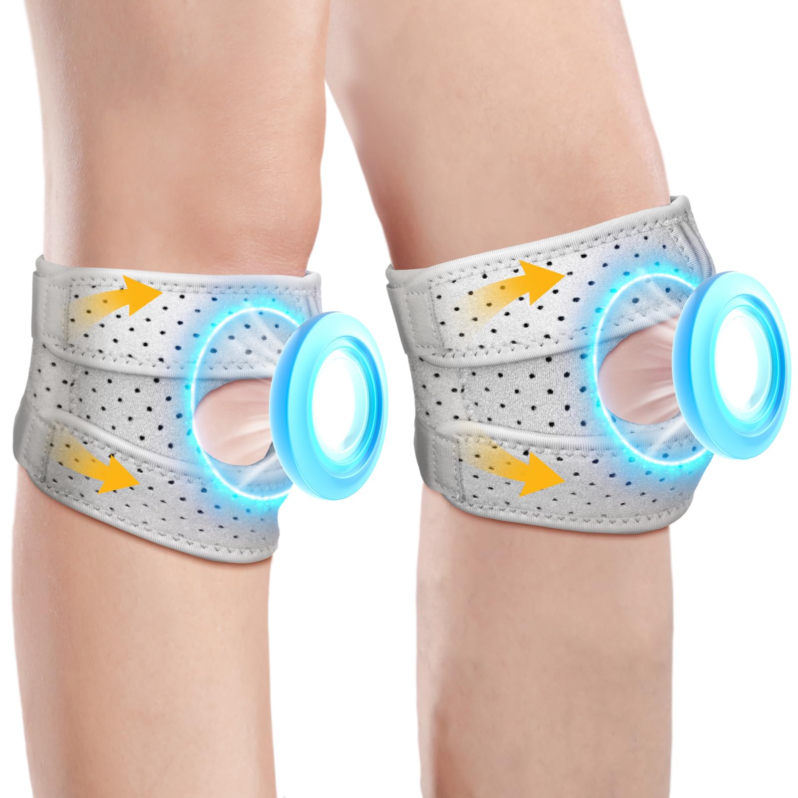Photo 1 of Halloscume 2 Pack Knee Support Brace for Men Women Knee Strap Silicone Adjustable Compression Sleeve Wrap Patellar Straps Leg Pad for Meniscus Tear, Pain Relief, Tendonitis, Running, Workout (Grey)