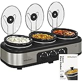 Sunvivi Slow Cooker with 10 Cooking Liners, Triple Slow Cooker Buffet Server 3 Pot Food Warmer for Parties with 3 Spoons ? Li