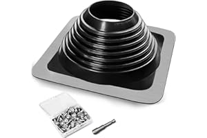 ACNOYEL #6 Epdm Metal Roof Vent Boot, Flexible Roofing Boots Fits Pipe Od 4 3/4'' to 10'', Metal Roof Jacks Flashing for Houses Includ Roofing Screws & Hex, Black/ 1 Pcs