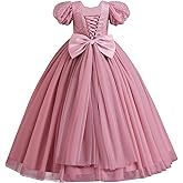 IDOPIP Flower Girl Sequin Lace-up Bow Dress for Kid Wedding Bridesmaid Pageant Party Formal Long Gown Communion Tulle Dresses