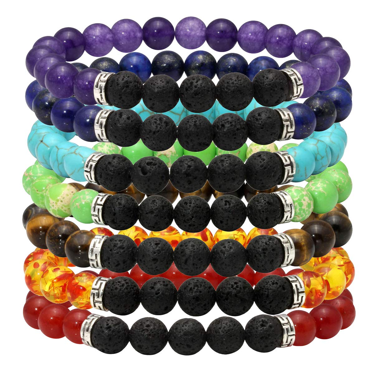 Eigso 7 Chakras Bead Bracelet Set Mala Bracelet Elastic