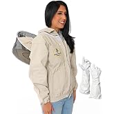 Natural Canvas Bee Jacket with Round Veil Hood &amp; Gloves | Beekeeper jacket for men and women. Bee suit top for bee keeping. Brass zipper, elastic cuffs and waist. Sizes S to 2XL