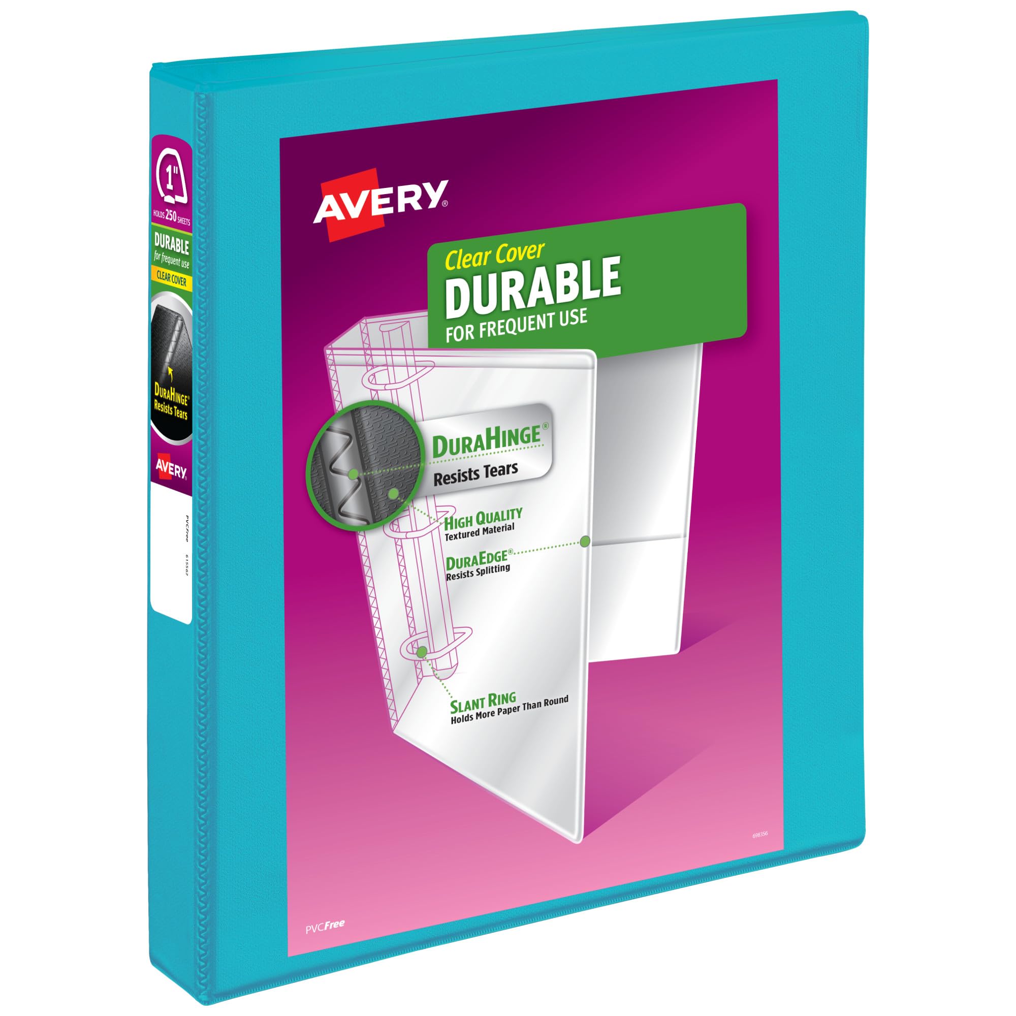 Avery(R) Durable View 3 Ring Binder, 1 Inch Slant Rings, 1 Light Blue Binder (17295)