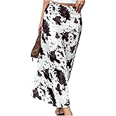 SHENHE Women's Cow Print Midi Skirt Elastic High Waisted A Line Flared Elegant Fall Skirt