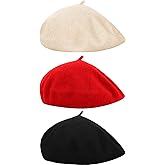 3 Pieces Wool Beret Hat French Style Wool Beanie Cap Solid Color Winter Hat for Women and Girls Casual Use