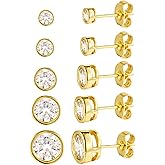 Kainier 5 Pairs CZ Stud Earrings Set Cubic Zirconia Ear Stud for Women Simulated Round Diamond Hypoallergenic Earring 3-7mm