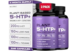 Nootrix Organic Plant 5 HTP+ Supplement | Supports Memory, Mental Focus, Cognitive Health & Energy | Promotes Healthy Mood & Brain Function | Vitamin B6 & L Theanine | 240 Capsules