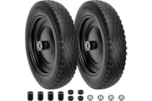 4.80/4.00-8" Flat Free Tire and Wheel 14.5" Solid Flat-Free Replacement Tire with 5/8"& 3/4" Axle Borehole, Adjustable Centered Hub 3-7" for Wheelbarrow Garden Trailer and Trolley by Cenipar