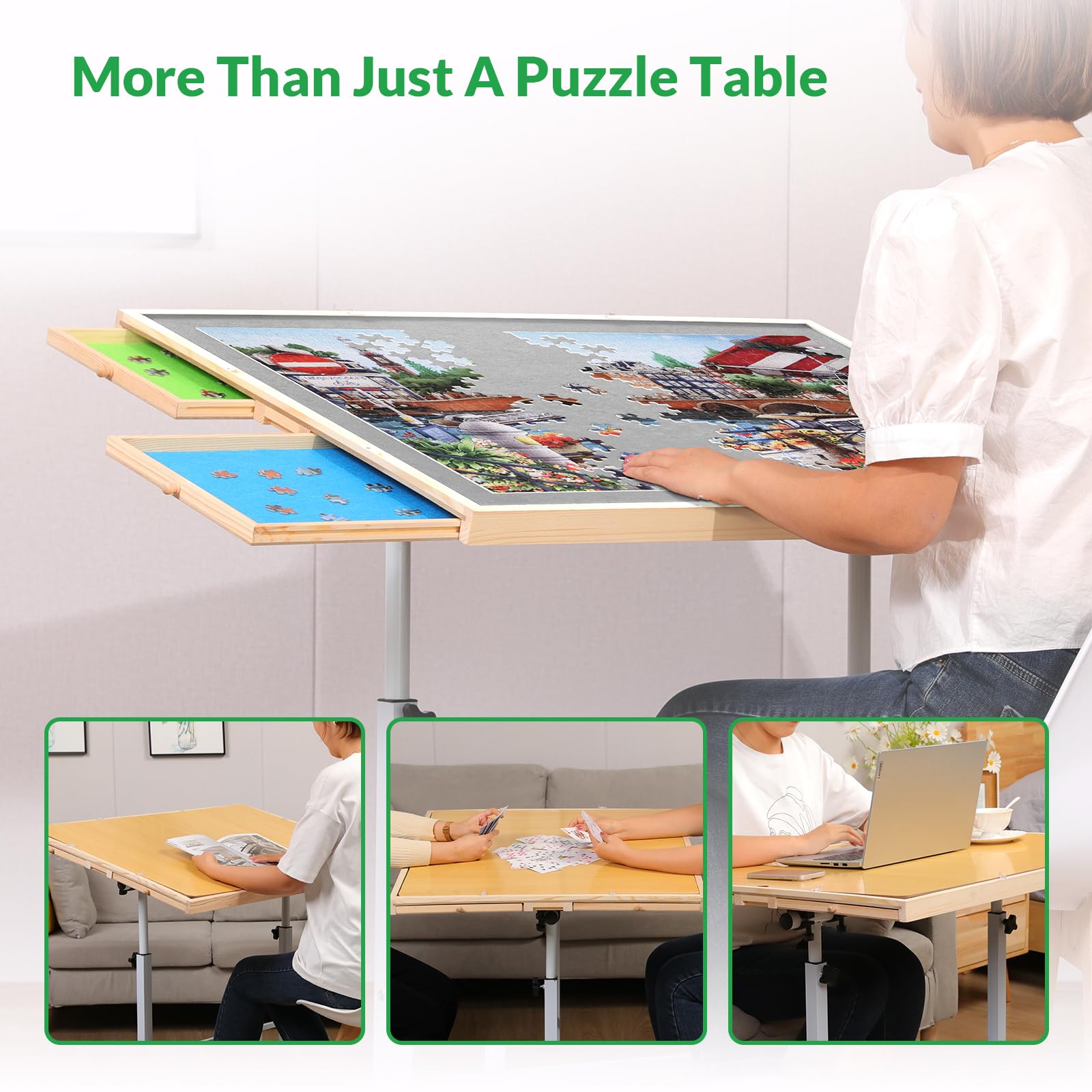 Puzzle Table with Drawers for Adults 1500 Pieces Angle & Height Adjustable Jigsaw Puzzle Table with Metal Legs 35