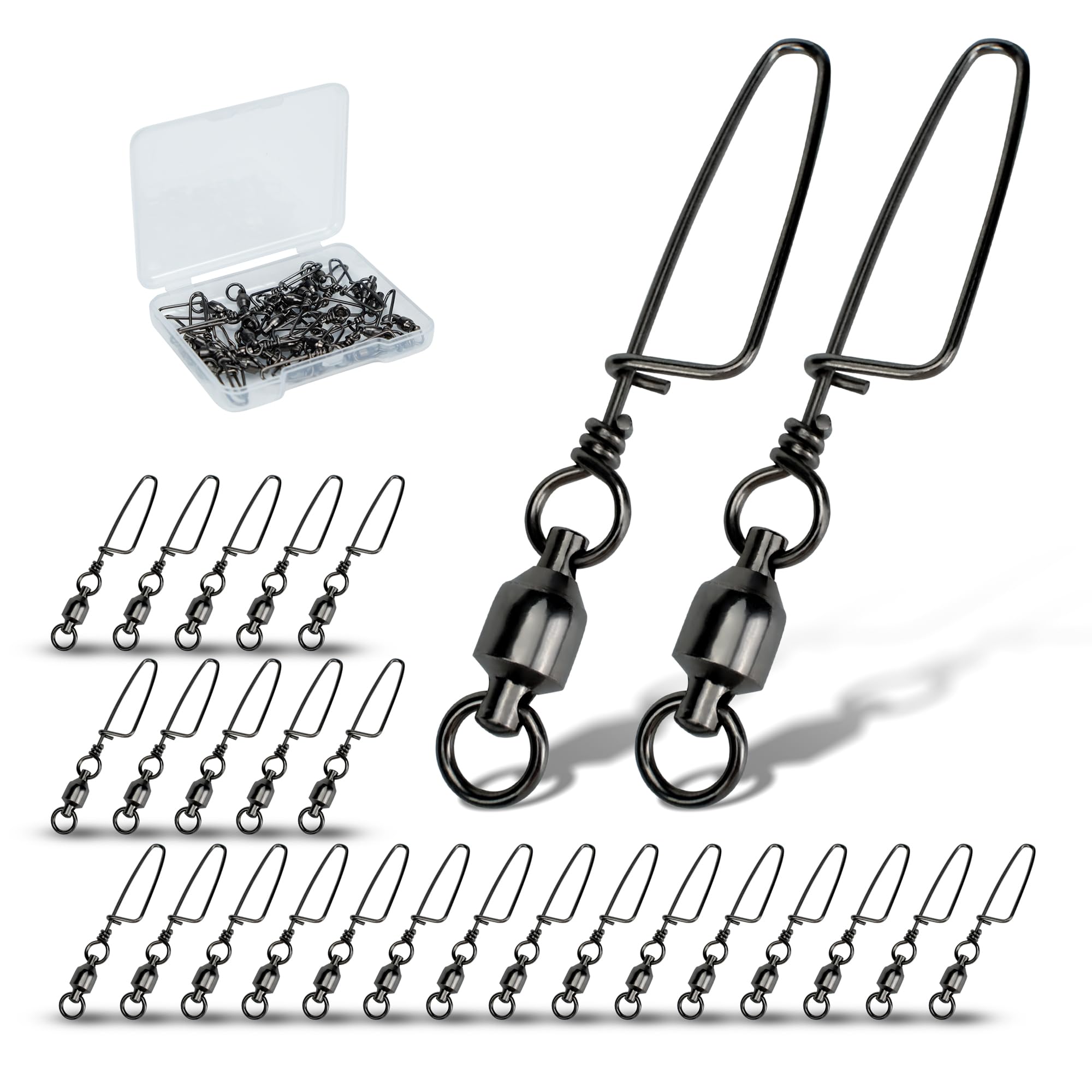 Piscorush Fishing Snap Swivel Ball Bearing Fishing Swivels with Coastlock Snaps High Strength Saltwater Connector Freshwater Corrosion Resistance Black Nickel Size #0-#10 (Size #6_180lb, Pack of 25)