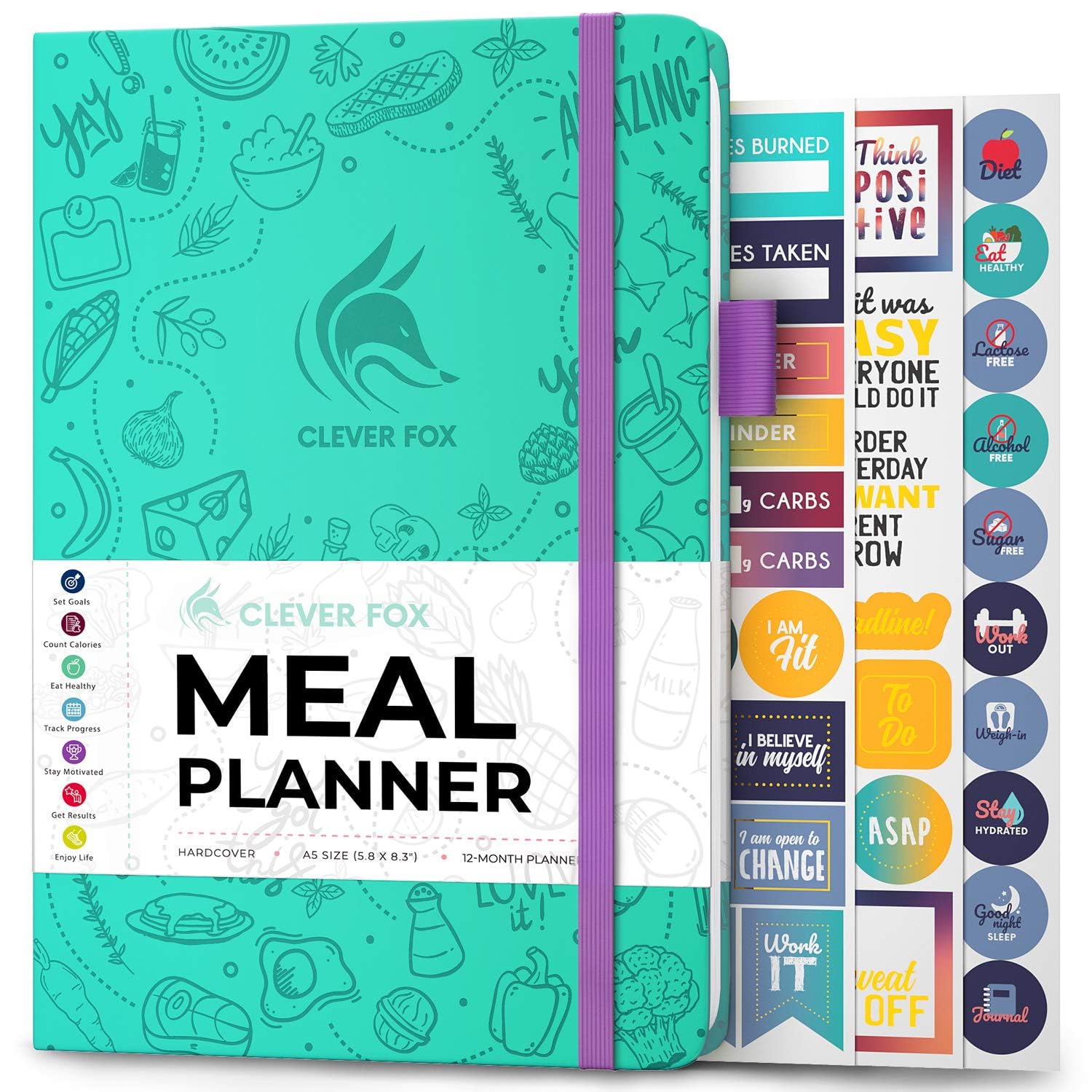 Clever Fox Weekly Meal Planner - Weekly & Daily Meal Prep Journal with Shopping and Grocery Lists for Menu Planning, Healthy Diet & Weight Loss Tracking, Lasts 1 Year, Undated, A5 - Turquoise