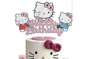 BRSSLKO Birthday Cake Decorations, Cute Pink Glitter Happy Birthday Cake Toppers, Cartoon Party Supplies