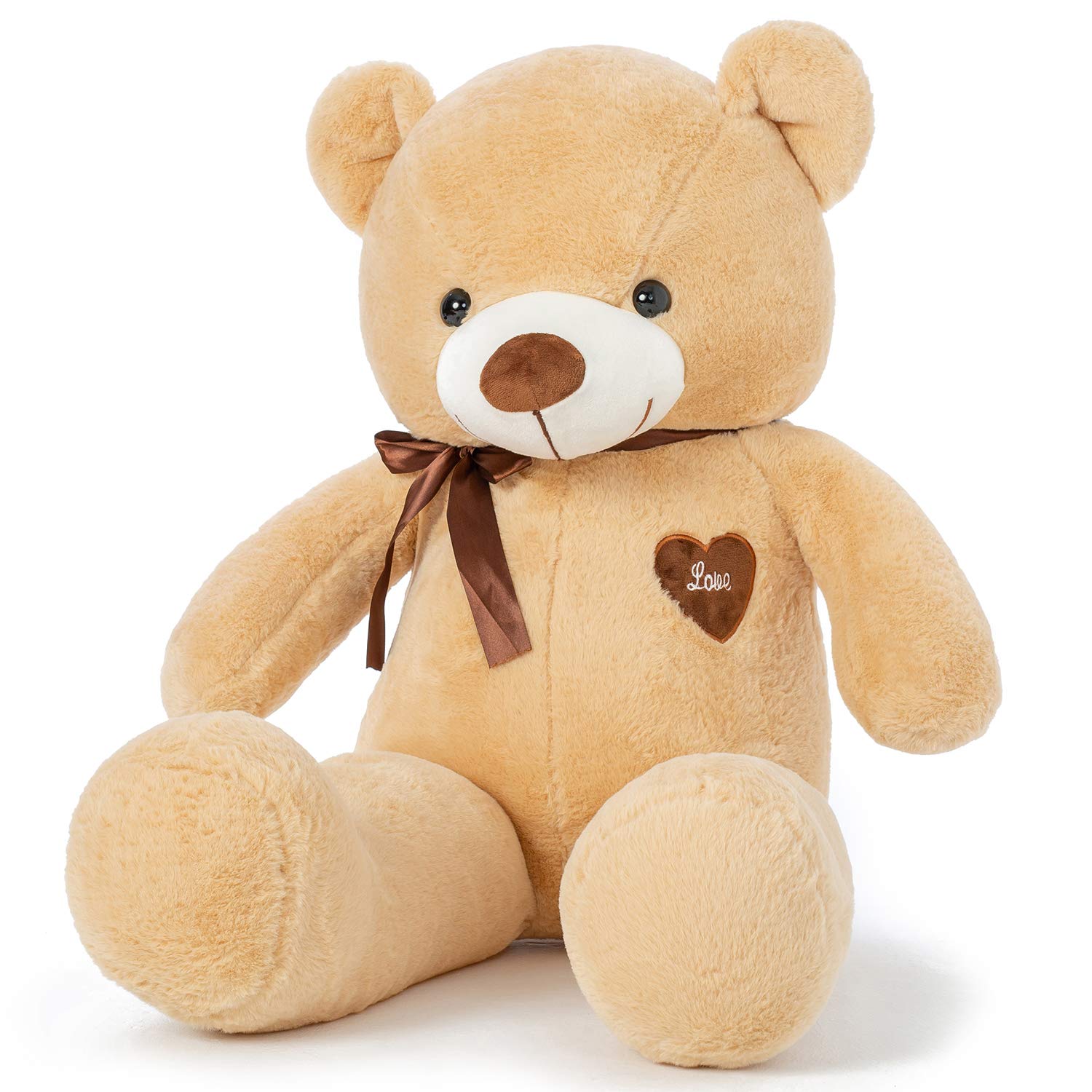 YunNasi Giant Teddy Bear Big Teddy Bear Large Stuffed Animal Toy Plush Teddy Doll With Love Heart and Ribbon (39 Inches/100cm, Light Brown)