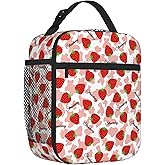 VIELEGELD Strawberry Lunch Bag, Reusable Insulated Lunch Box Back to School Gift Meal Tote for Kids Women Men Cooler Bag, Durability of Lunch Tote for Work School Picnic, Strawberry