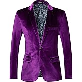 WZIKAI Mens Velvet Blazer One Button Slim Fit Solid Fashion Suit Jacket Sport Coat for Wedding Prom Dinner Party