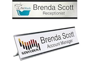 2" x 8" Personalized Aluminum Name Plates, Custom Office Desk or Wall Name Plates, Can Add Custom Logo Image and Texts, Two N