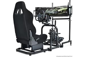 Anman Racing Sim Cockpit with Triple Monitor Mount and Seat Fits for Logitech/Thrustmaster/Fanatec/Moza G29 G920 G923 CSL-DD T248 Driving Simulator Cockpit Without Steering Wheel, Pedals and Shifter