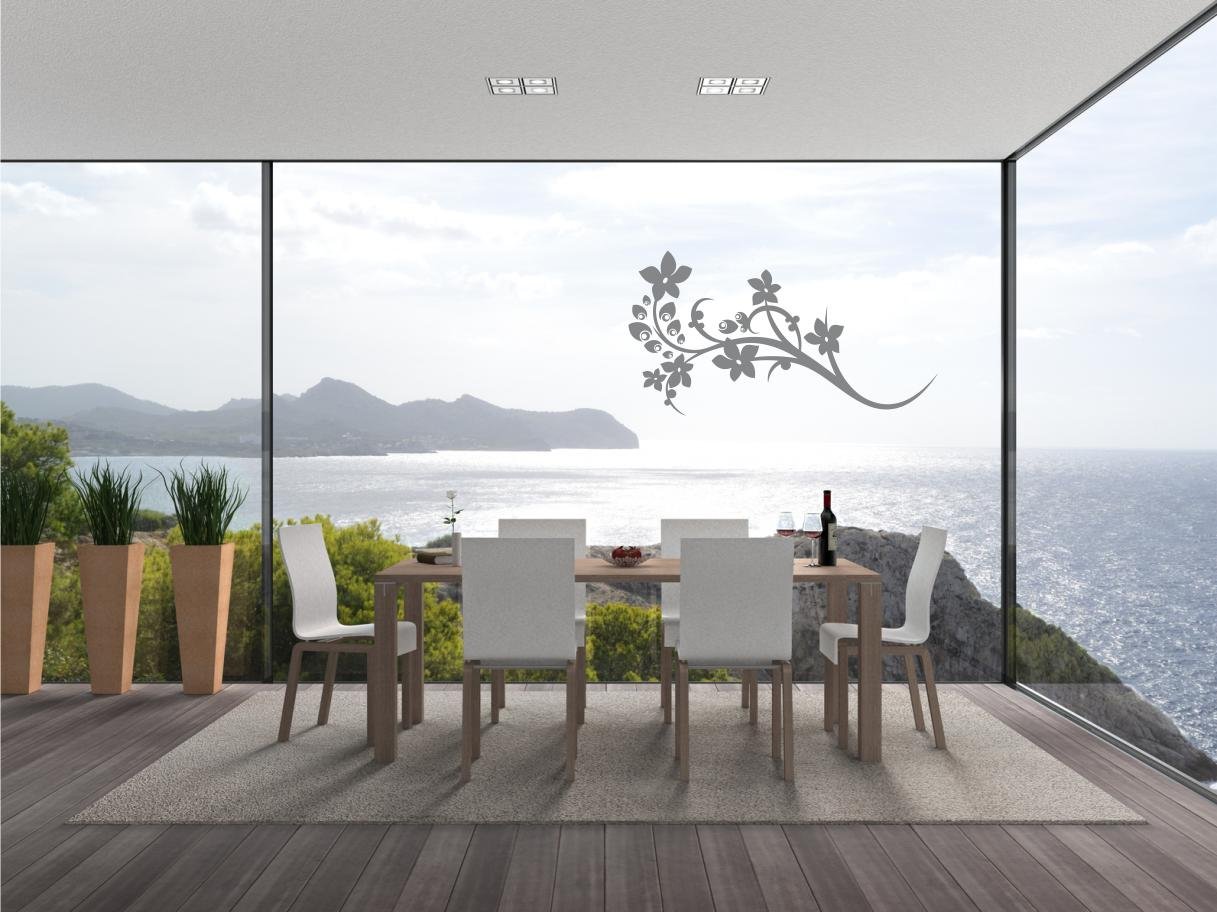 INDIGOS Wall Sticker d188 Beautiful Flowers Vine Plant Tribal 96 x 51 cm Glass Decoration, Vinyl, 96 x 51 x 1 cm