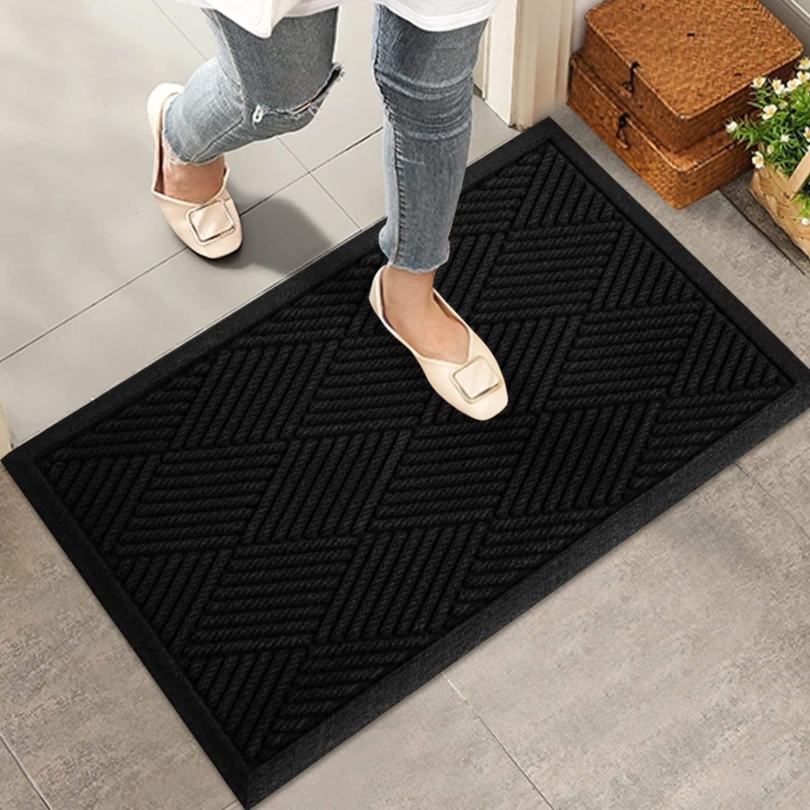 HIYARD Durable Front Door Mat, Absorbent Muddy Dirt