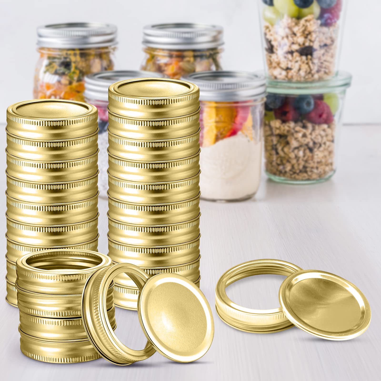 48-Piece Mason Jar Lids, Regular Canning Lids with Silicone Seals, Leak Proof - 70mm (Gold)